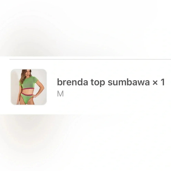 NWT OneOne Swimwear Bikini *Top Only* Sumbawa Green Red Tshirt Crop - Picture 2 of 5